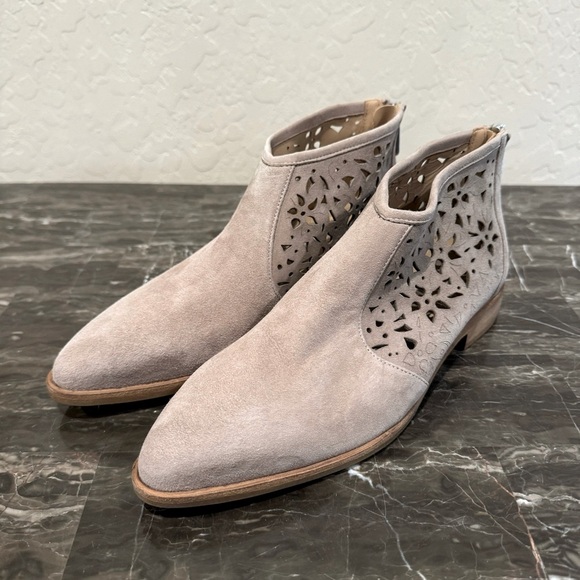 Italeau Floral Laser Cut Out Suede Booties - Picture 4 of 13